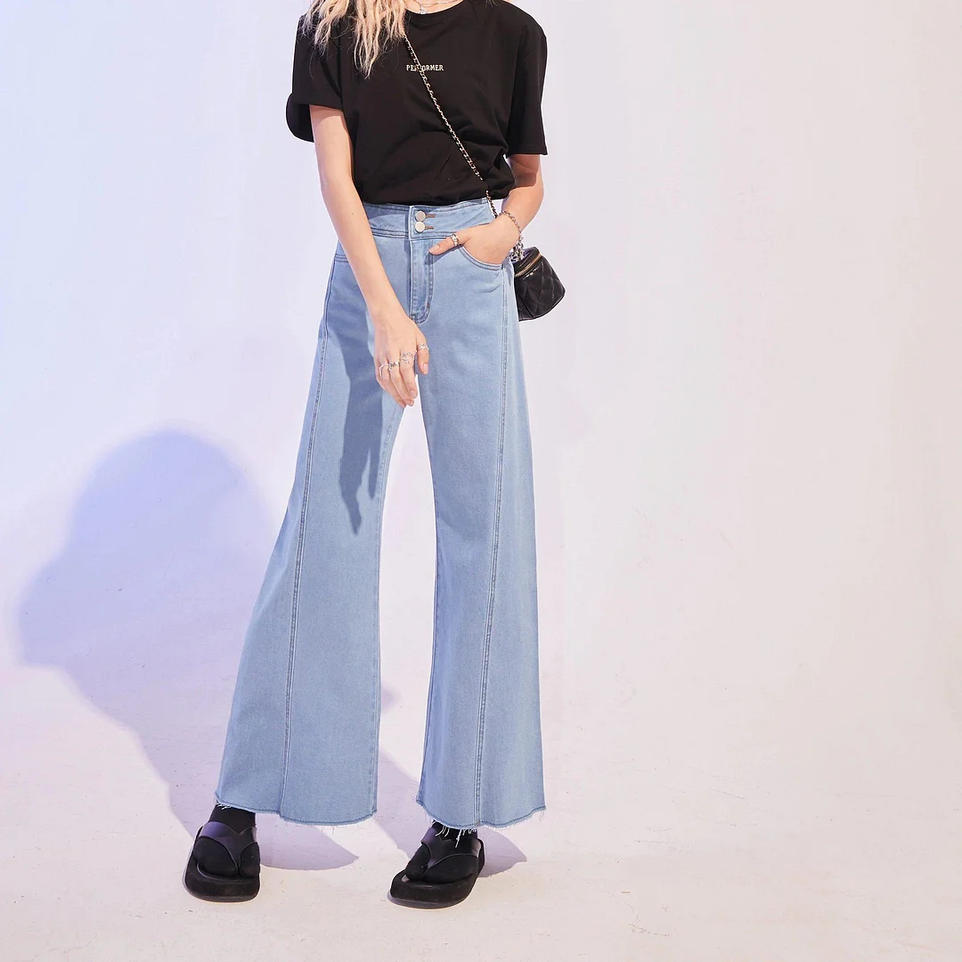 90S VINTAGE BLUE SOLID HIGH WAIST DENIM JEANS V123