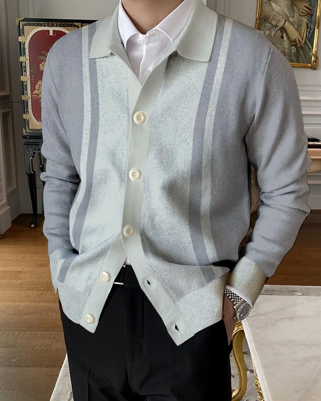 Men's Lapel Knitted Sweater Cardigan 3ba6