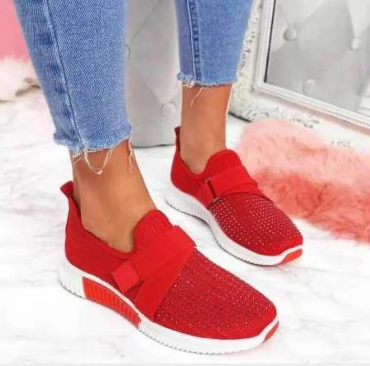 Women Casual Shoes Spring Crystal Solid Female Mesh Sneakers Casual Flat Shoes Women Flats Ladies Sport Shoes White Size 35-43