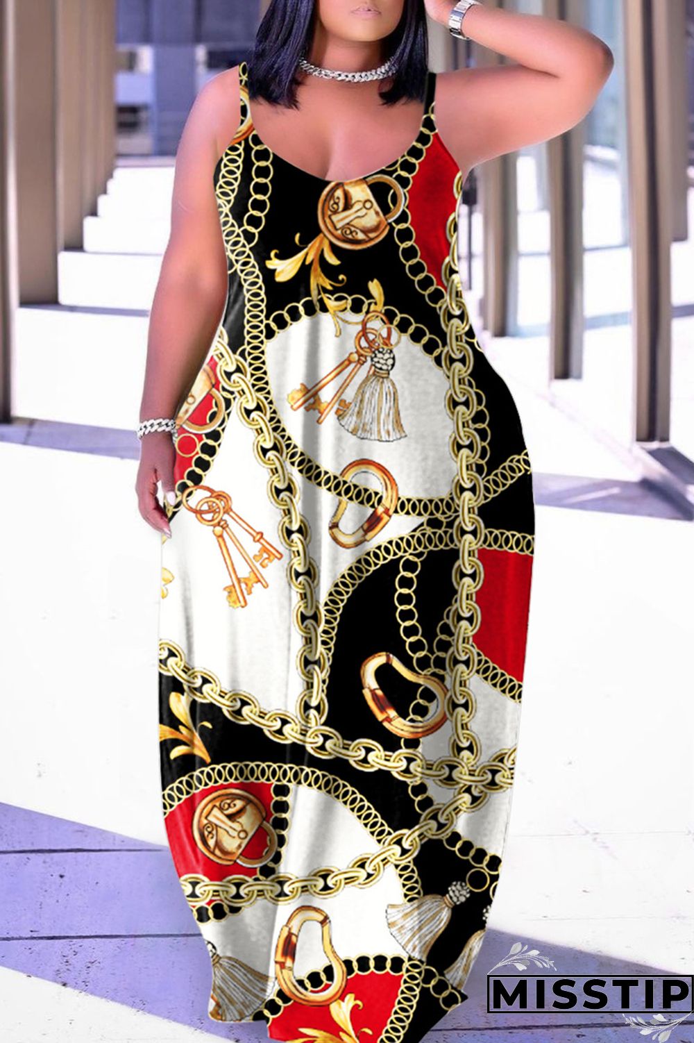 Orange Green Sexy Casual Print Backless Spaghetti Strap Long Dress Dresses
