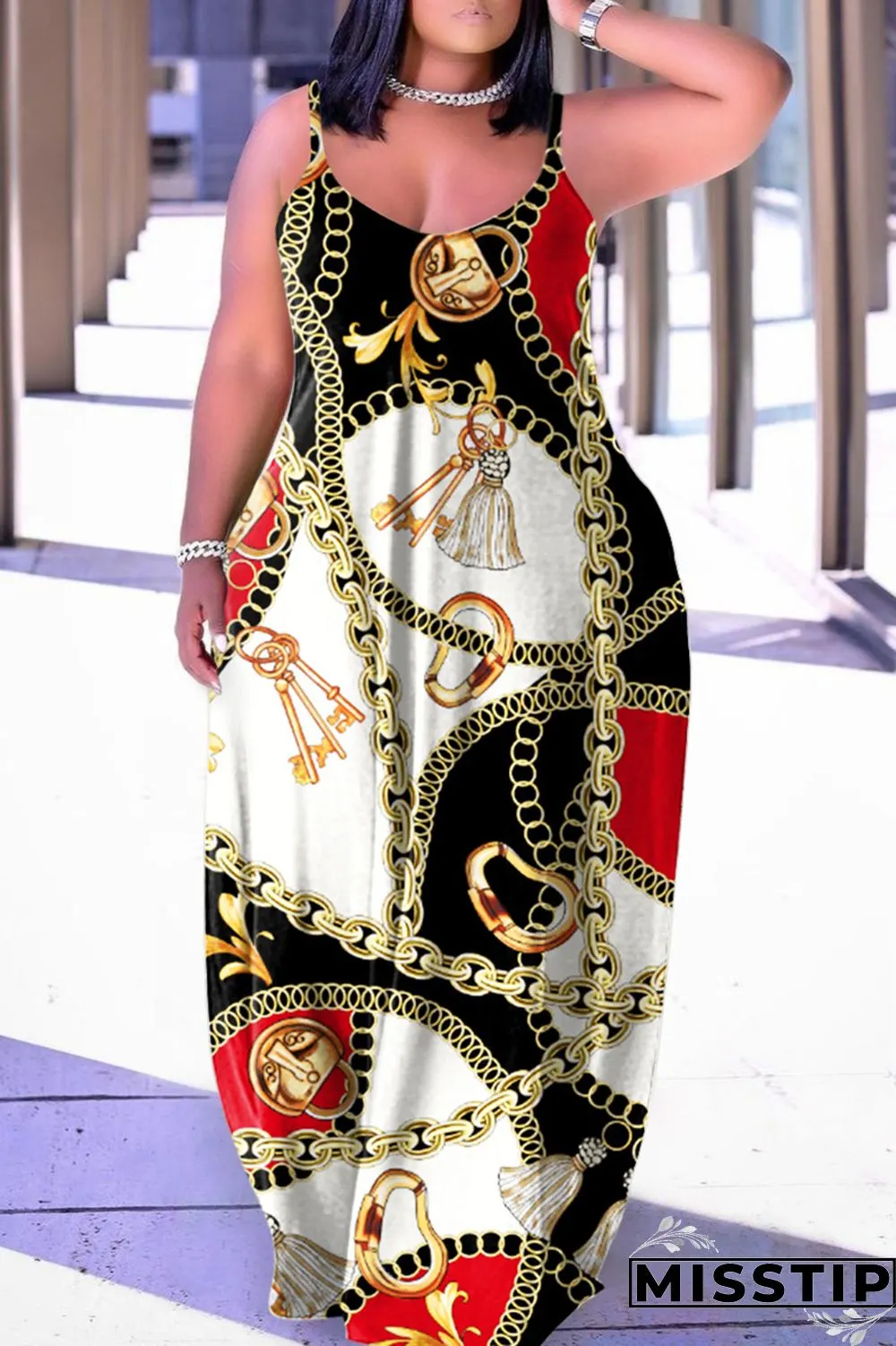 Orange Green Sexy Casual Print Backless Spaghetti Strap Long Dress Dresses
