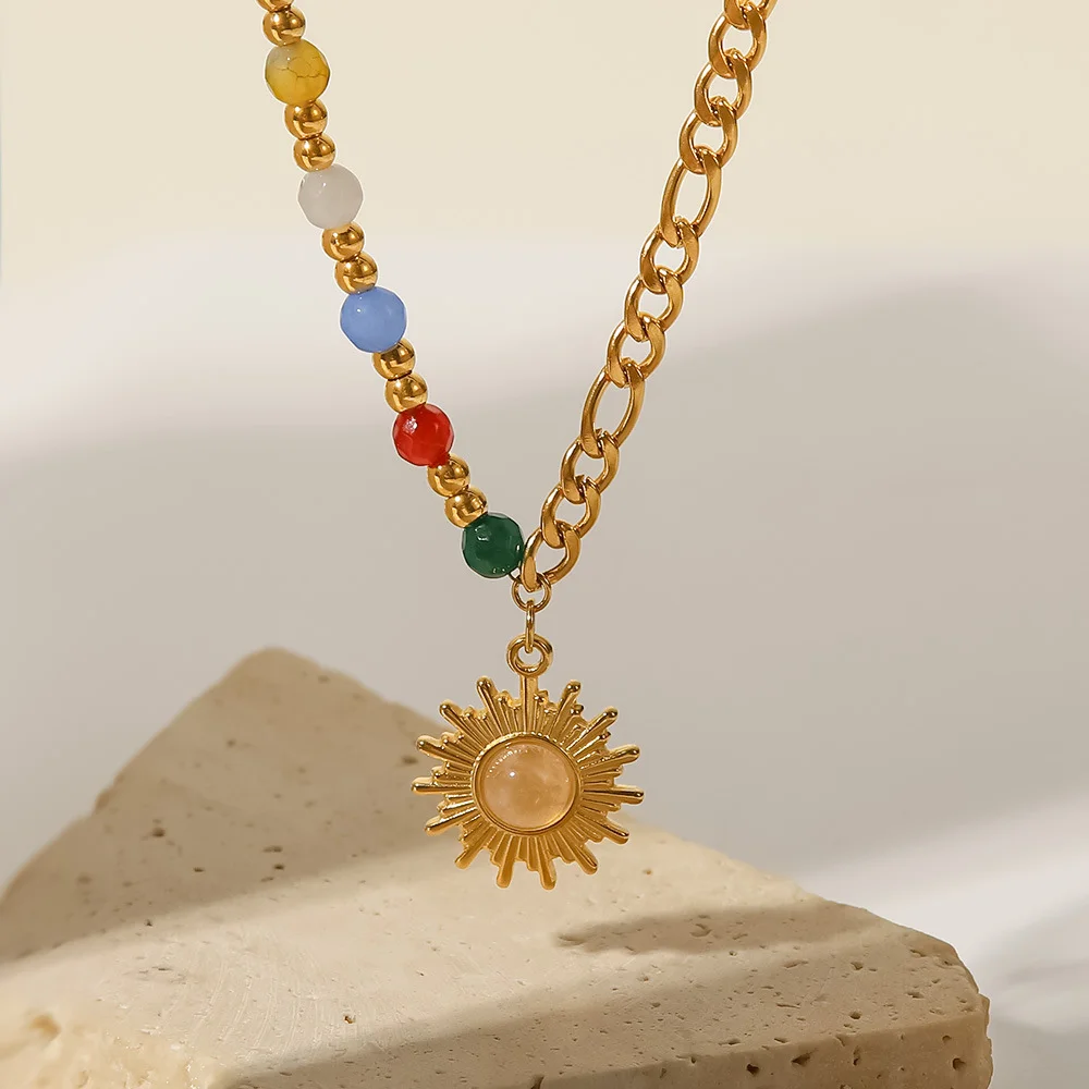Natural Colored Opal Sun Pendant Necklace