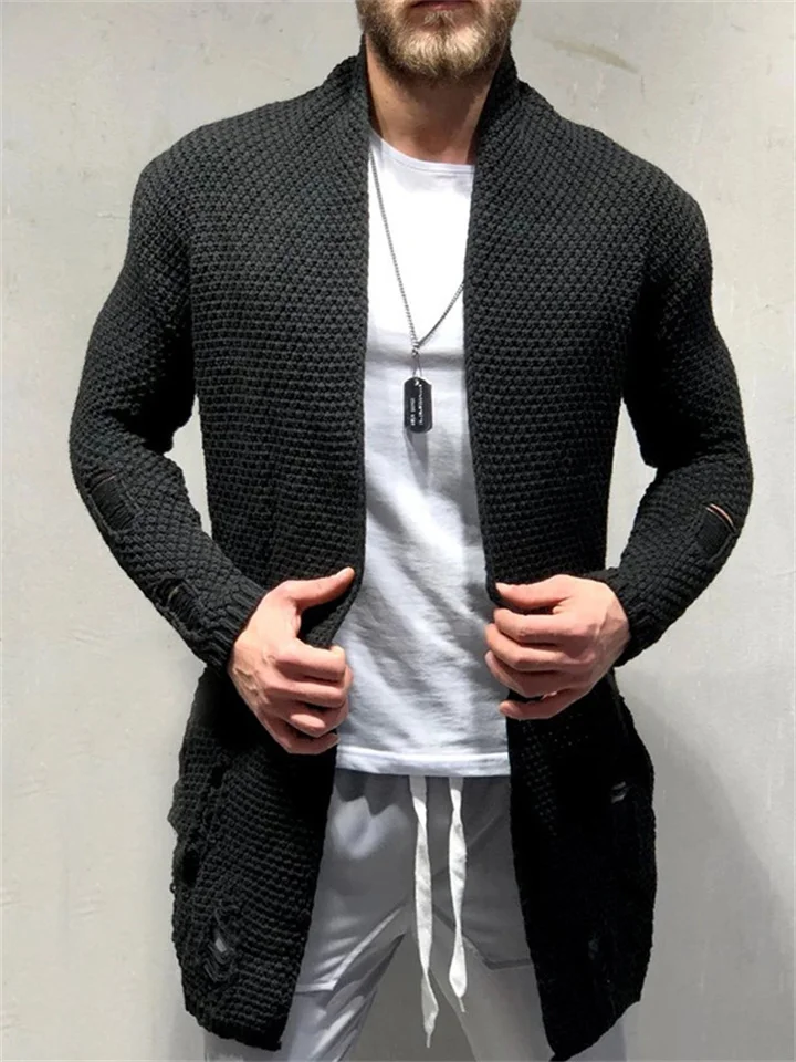 Lapel Long-sleeved Ribbed Bottom Hem Sweater Men's Mid-length Loose Cardigan Knitted Jacket Muscle Men's Sweater
