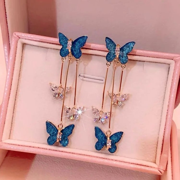 Crystal Butterfly Tassel Earrings (1 Pair)