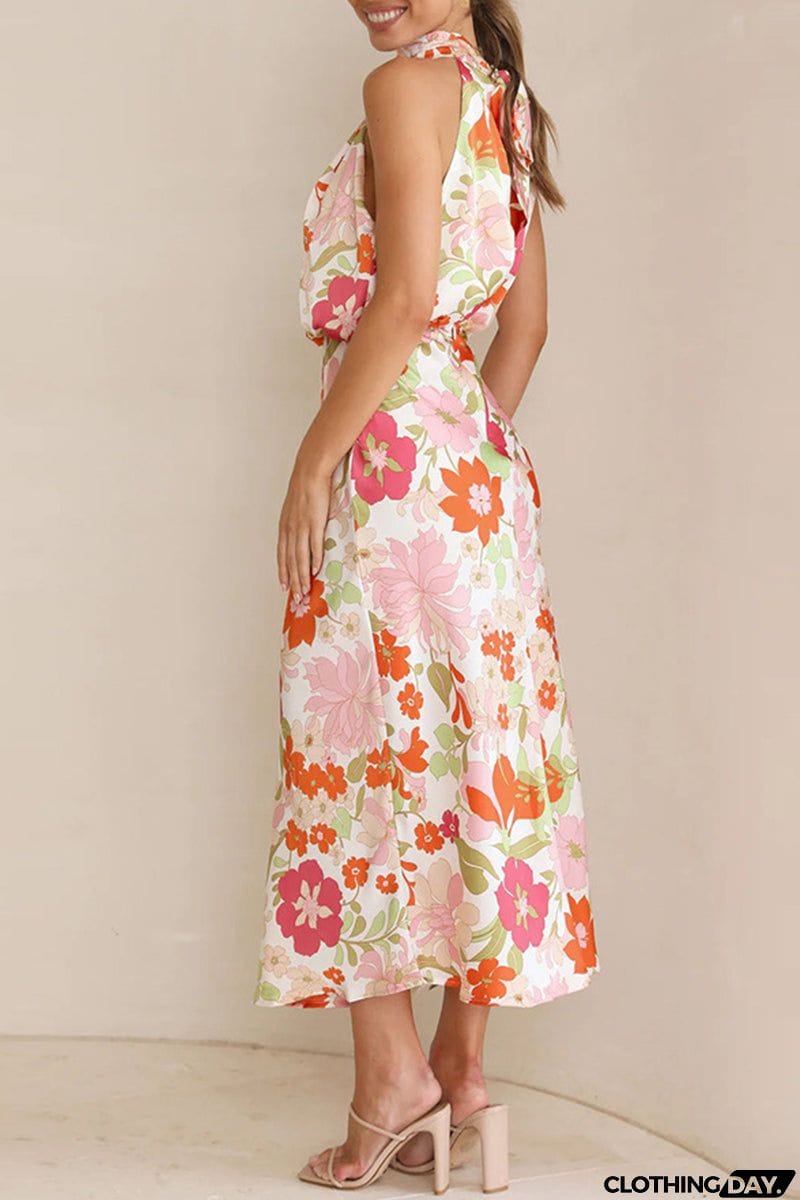 Celebrities Elegant Print Patchwork Asymmetrical Collar One Step Skirt Dresses