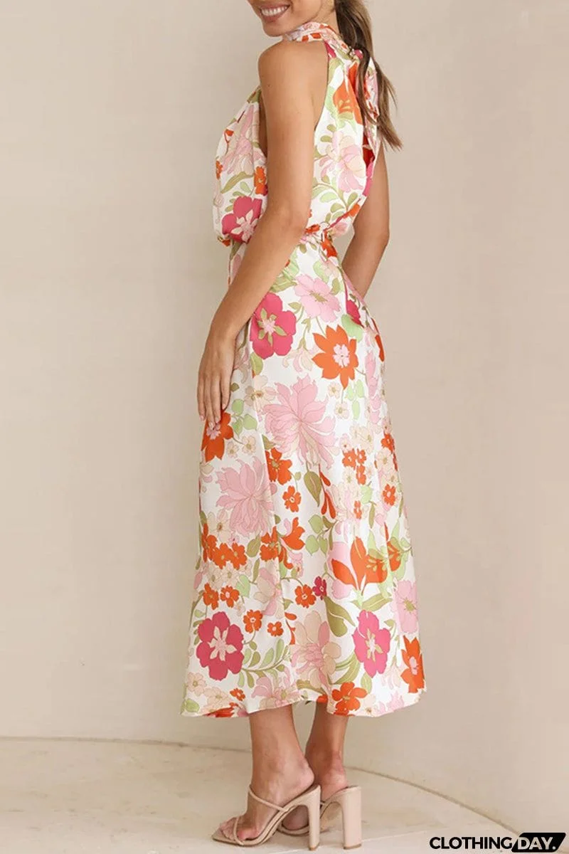 Celebrities Elegant Print Patchwork Asymmetrical Collar One Step Skirt Dresses