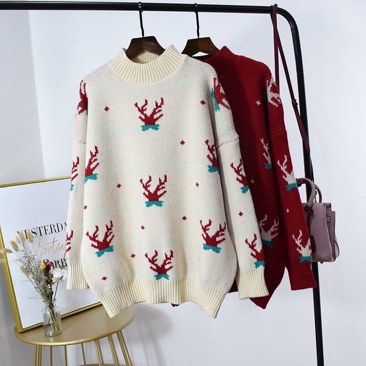 Knitted Sweaters for Women Winter Warm Christmas Sweater Female Long Sleeve Deer Christmas Clothes Women's Jumper Pullovers - BlackFridayBuys