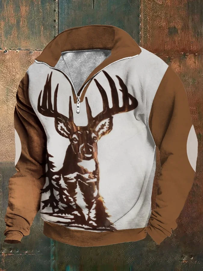 Men's Western Elk Print Half-Zip Sweatshirt