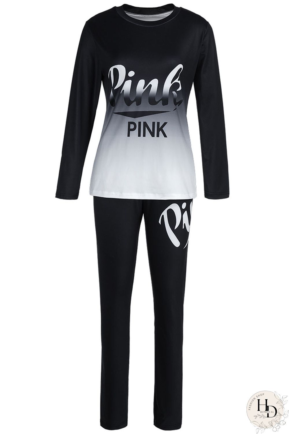 Red Casual Print Letter O Neck Long Sleeve Two Pieces