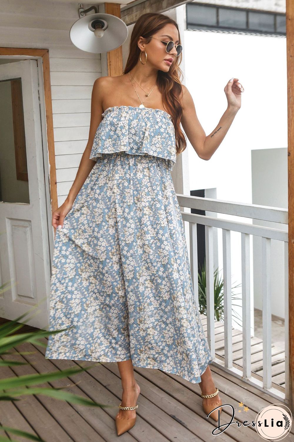Leisure Tube Top Holiday Dress Floral Dress
