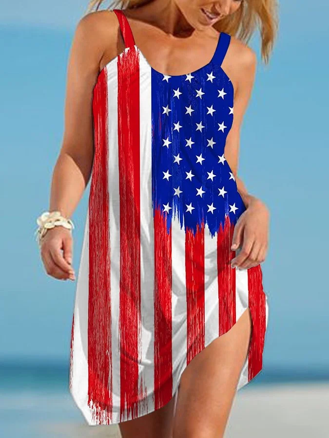 Women's Beach Independence Day Flag Print Dress