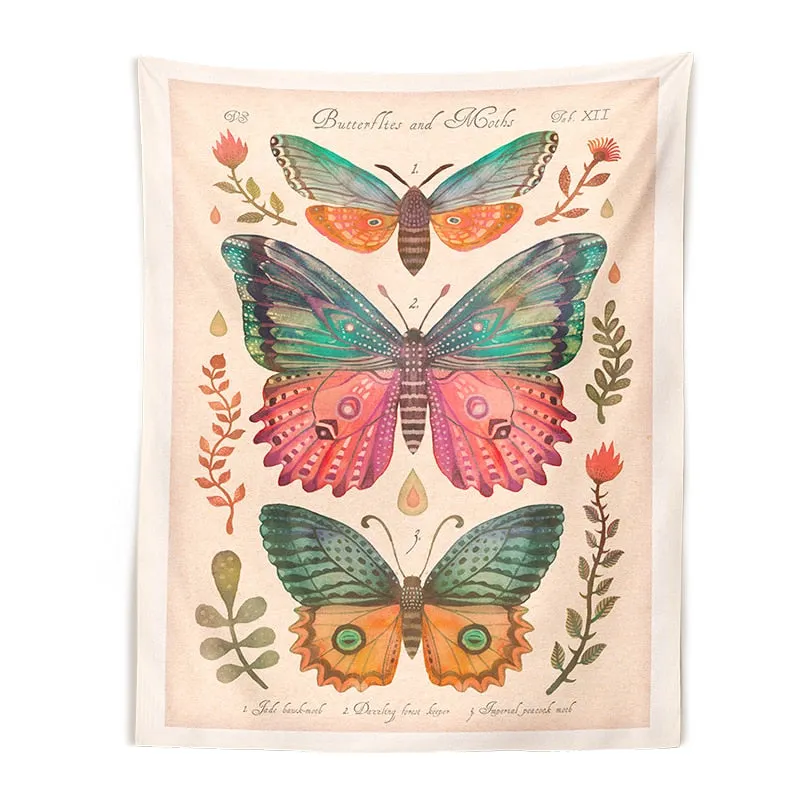 Butterfly Reference Chart Tapestry Wall Hanging Colorful Vintage Butterfly Boho Home Wall Decoration For Bedroom Living Room
