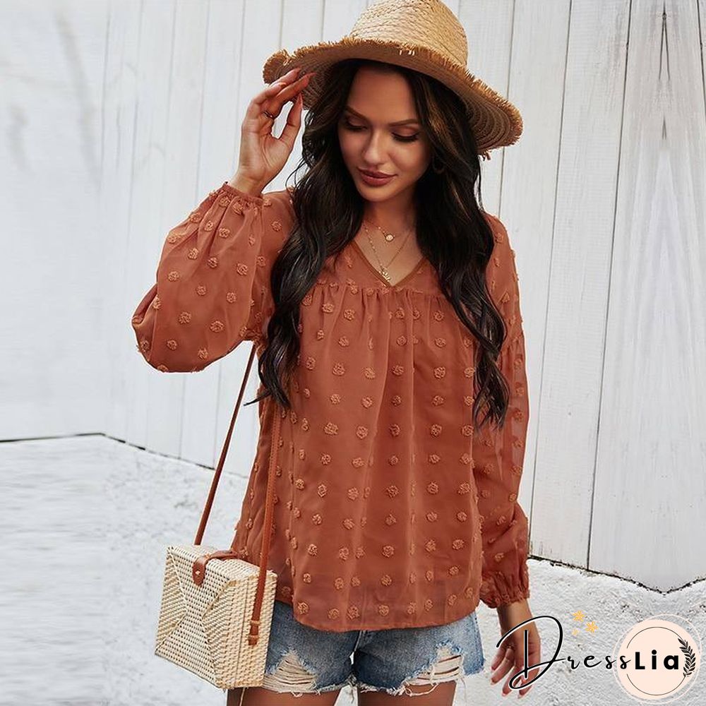 Spring New chiffon blouse women fashion neck full sleeve summer shirt tops for casual