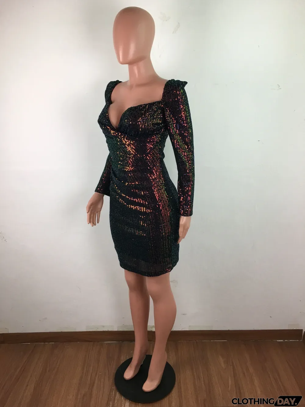 Party Sequins Sweetheart Mini Dress with Full Sleeves