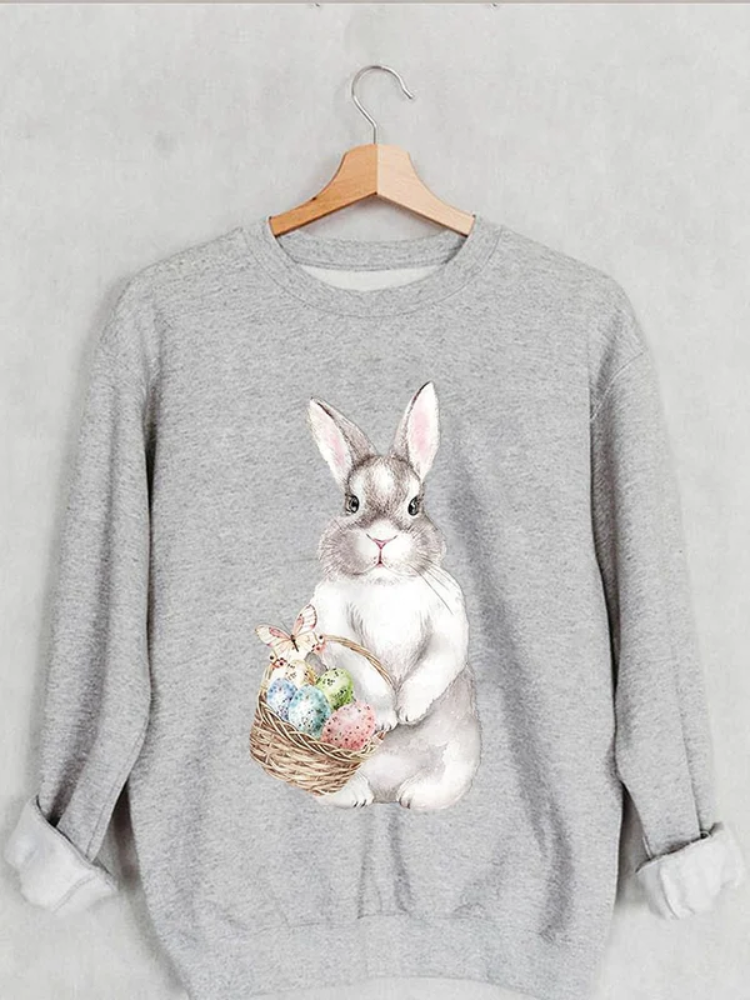 Women's Easter Bunny Print Round Neck Long Sleeve Sweatshirt wearshes