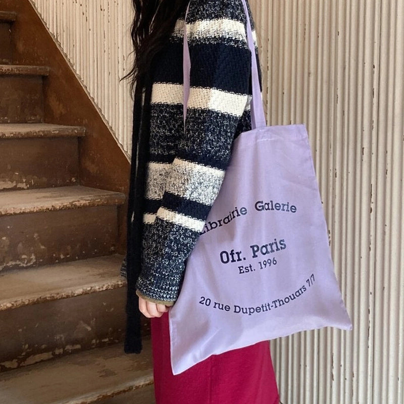 Unisex Medium Cotton Letter Preppy Style Square Open Square Bag