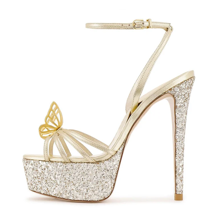 Elegant Peep Toe Butterfly Shoes Women's Stiletto Heel Wedding Sandals |FSJ Shoes