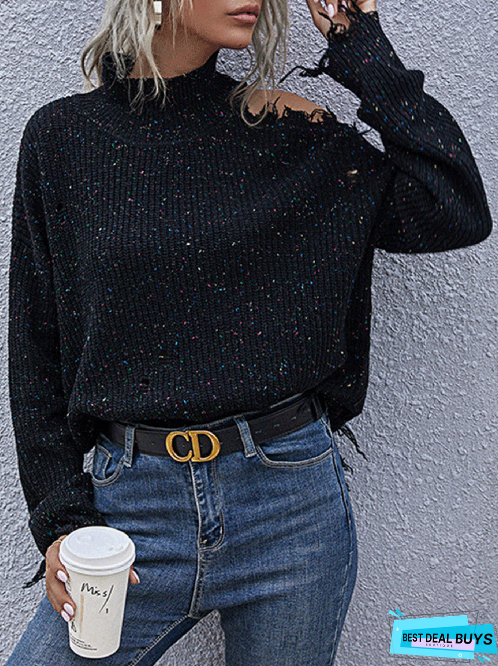 Vintage Ripped Off Shoulder Sweater