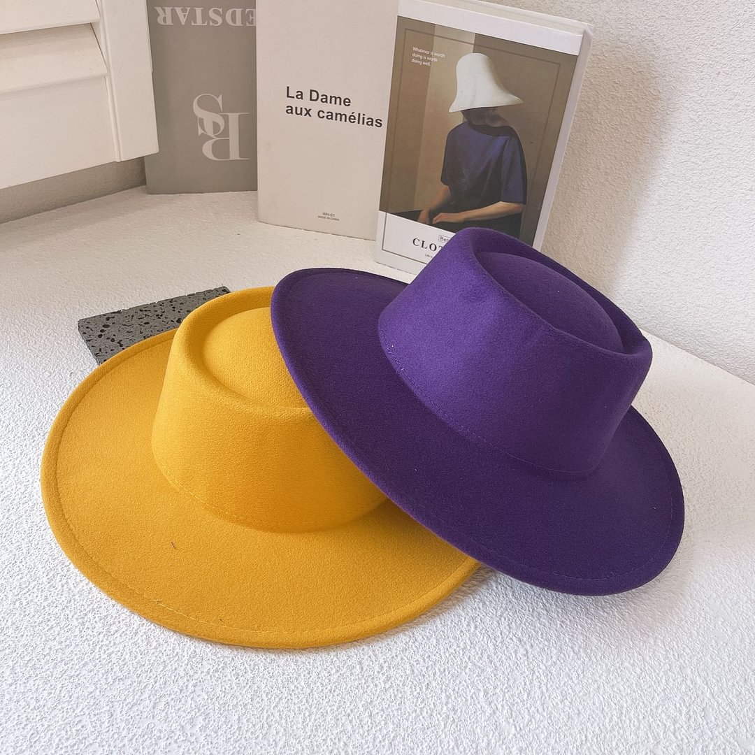 purple flat top hat