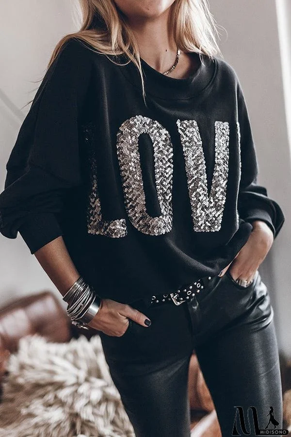 MidiSono - Lots of Love for You Sequin Loose Pullover Top