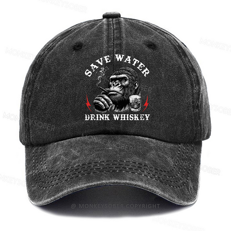 Personalized "Save Water Drink Whiskey" Custom  Washed Baseball Caps