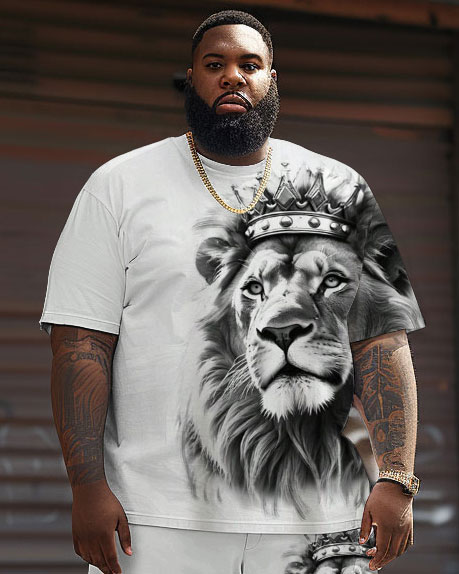 Men's Plus Size Street Casual Lion King Print T-Shirt Shorts Set