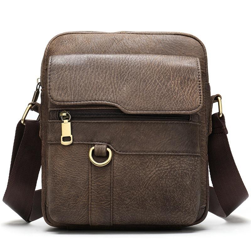 Comfy Leather Men's Soft Shoulder Bag Solid Color Zipper Crossbody Bag