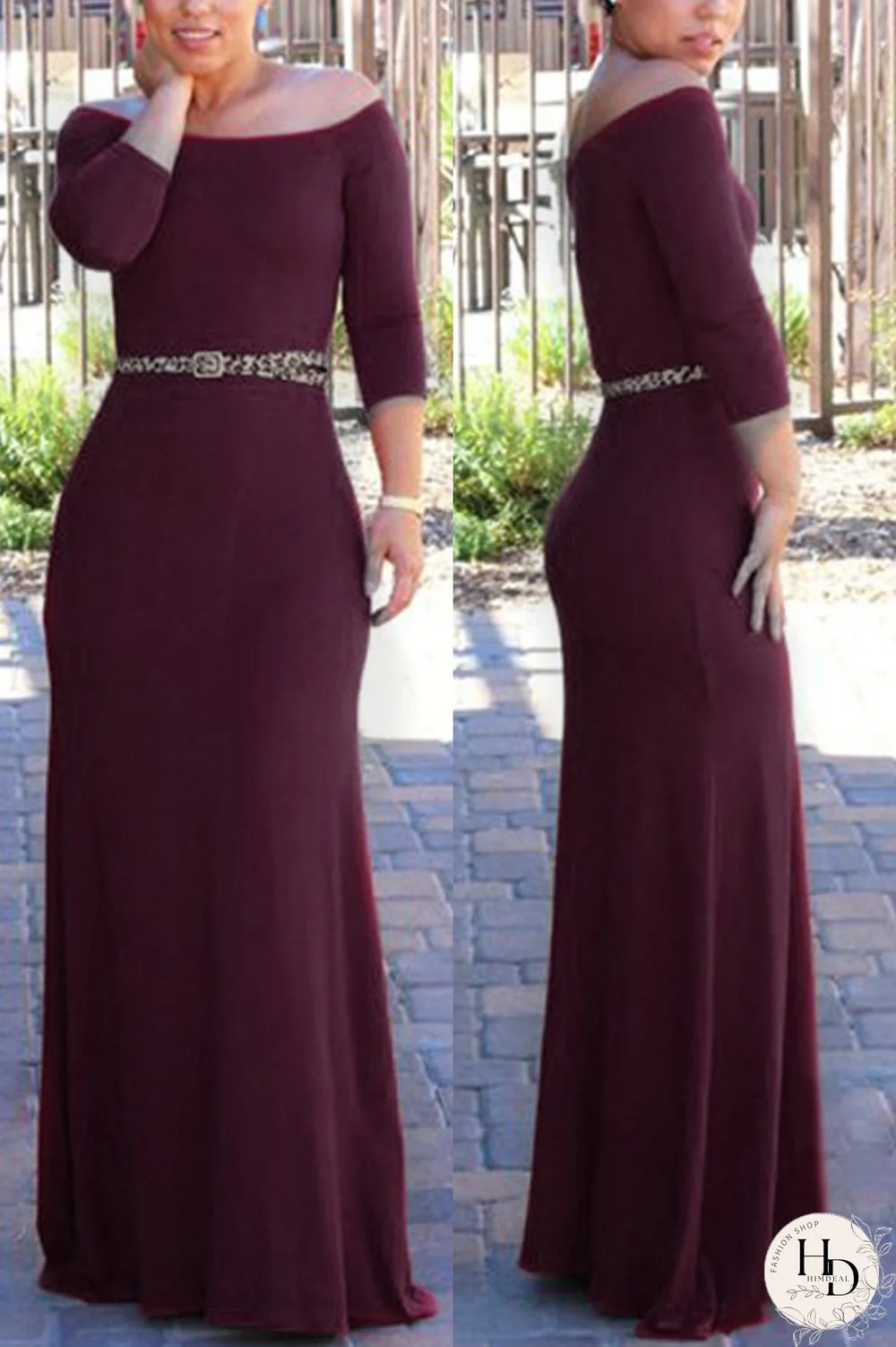 Wine Red Sexy Solid Patchwork Off the Shoulder Asymmetrical Dresses