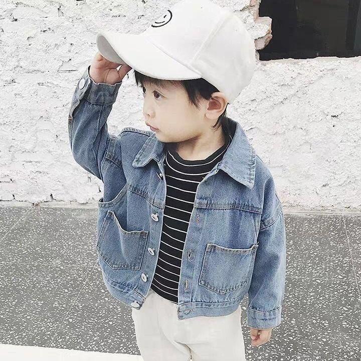 ins hot baby boys and girls denim jacket 1-7 years old kids denim coat spring and autumn baby girl coat kids jacket Large pocket