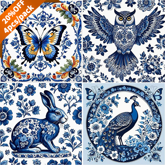 Blue And White Porcelain Style - Full Round Drill Diamond Painting - 40*40CM(Canvas)