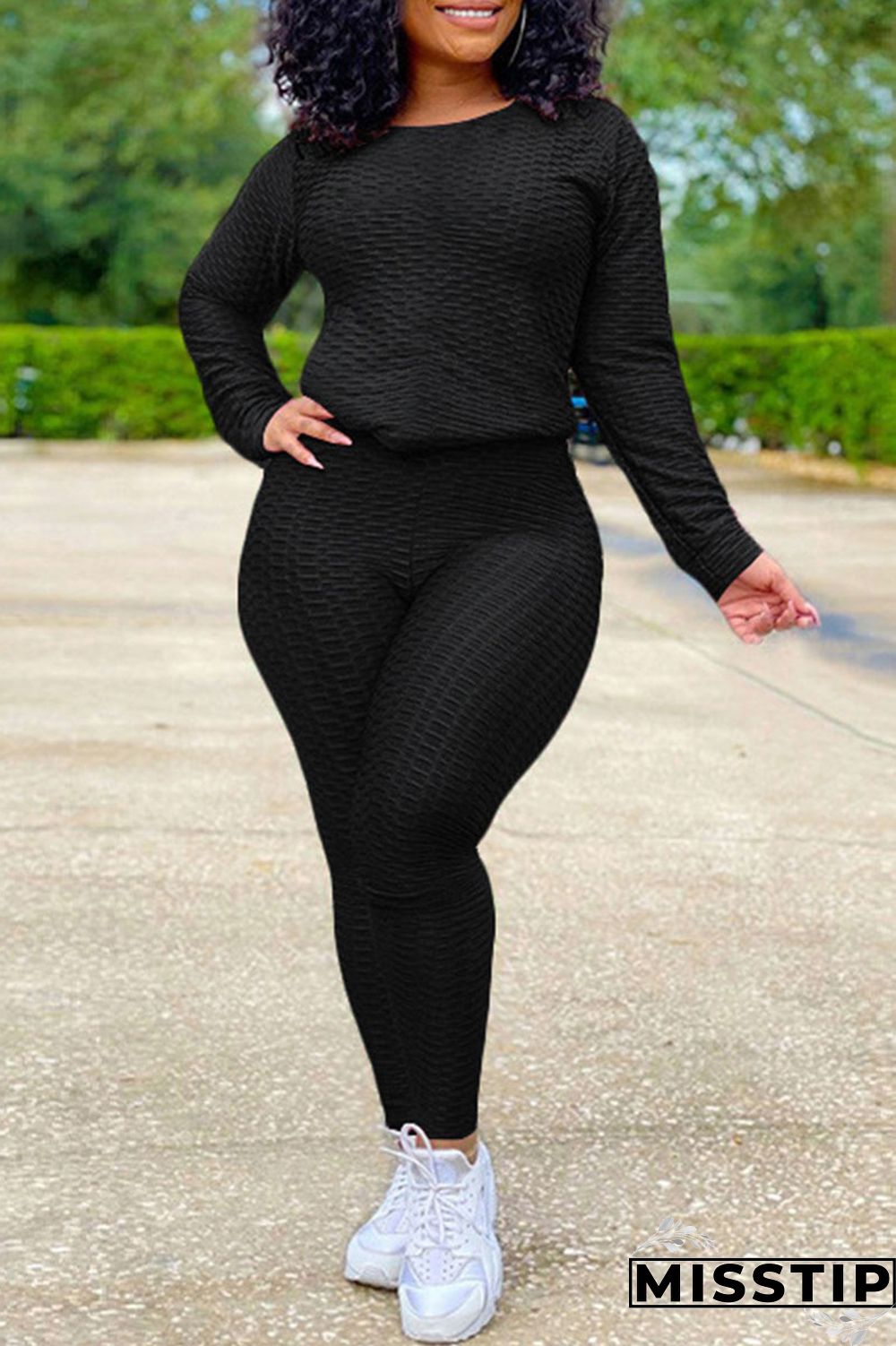 Orange Casual Solid O Neck Long Sleeve Two Pieces