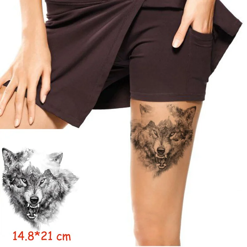 Waterproof Temporary Tattoo Sticker angry wolf mountain tatoo water transfer fake tatoo flash tatto Woman Man kid 14.8*21 cm