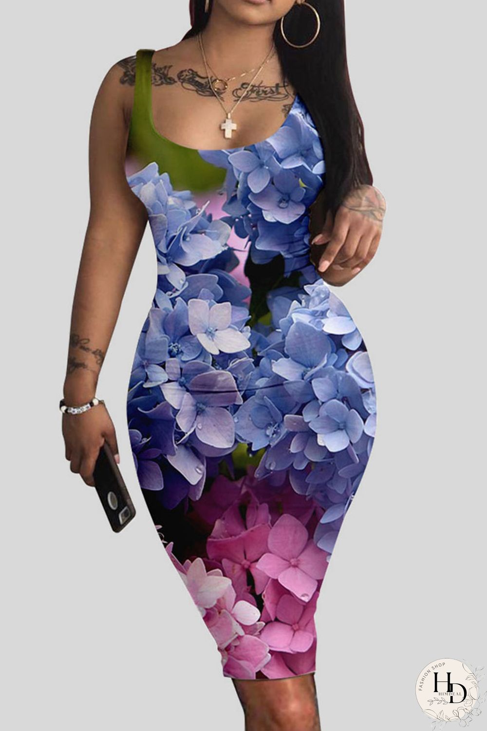 Colour Casual Print Patchwork U Neck Vest Dress Dresses