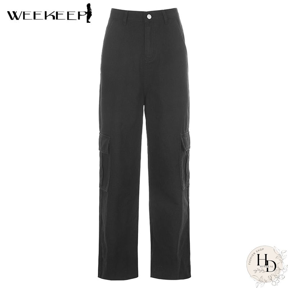 High waist jeans women streetwear straight leg jeans women blue 100 cotton cargo pants