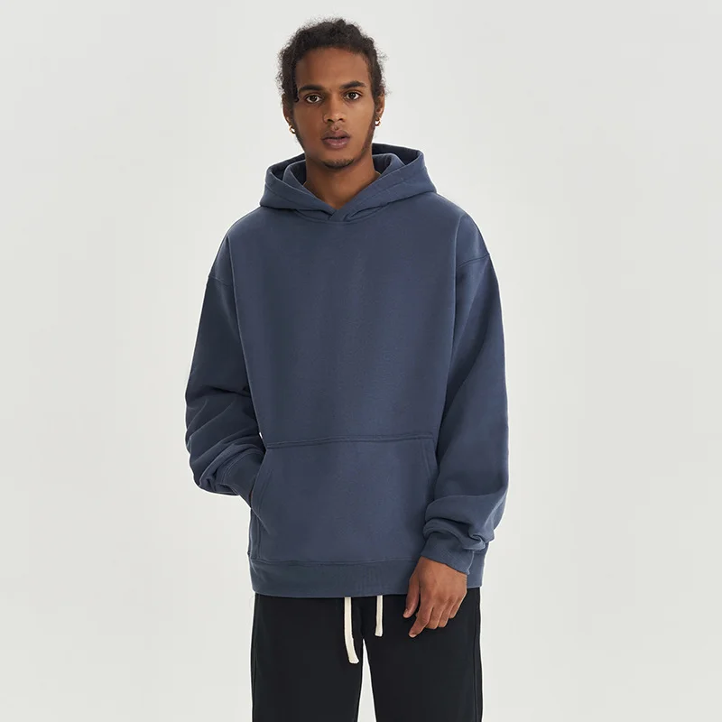 Solid color loose fleece hooded sweatshirt