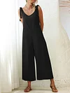 Solid Color Lace-Up Jumpsuits
