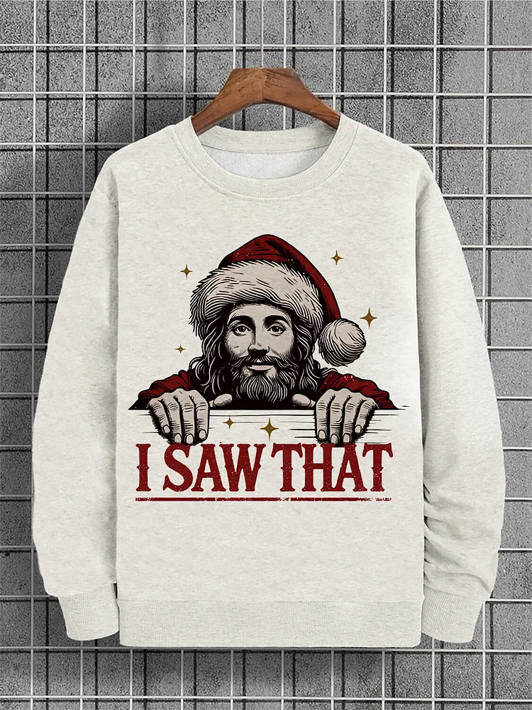 Men's Christmas Jesus I Saw That Art Print Cotton Casual Sweatshirt