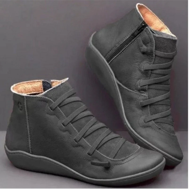 New 2019 Booties Woman  Lace Ankle Boots Suede Stitching Boots Short Arch Support Comfortable Soft Bottom Female Boot Big Size