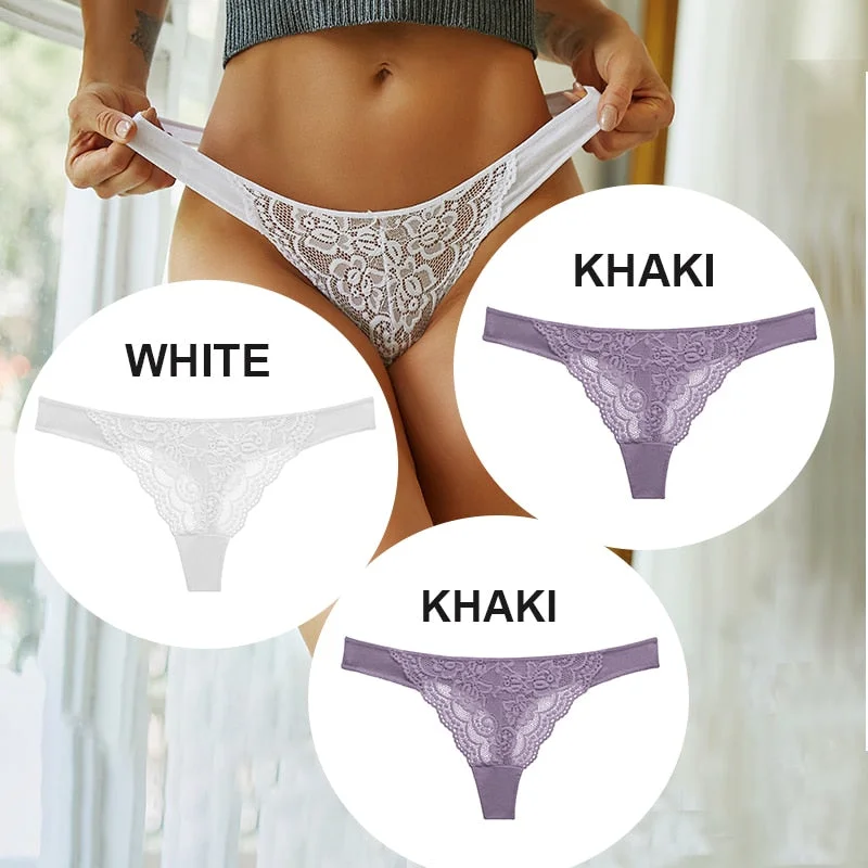 FINETOO 3PCS/Set M-XL Cotton G-string Women Lace Panties Sexy Woman Thong Underwear Lingerie Lace Pantys Femme T-Back Underpants