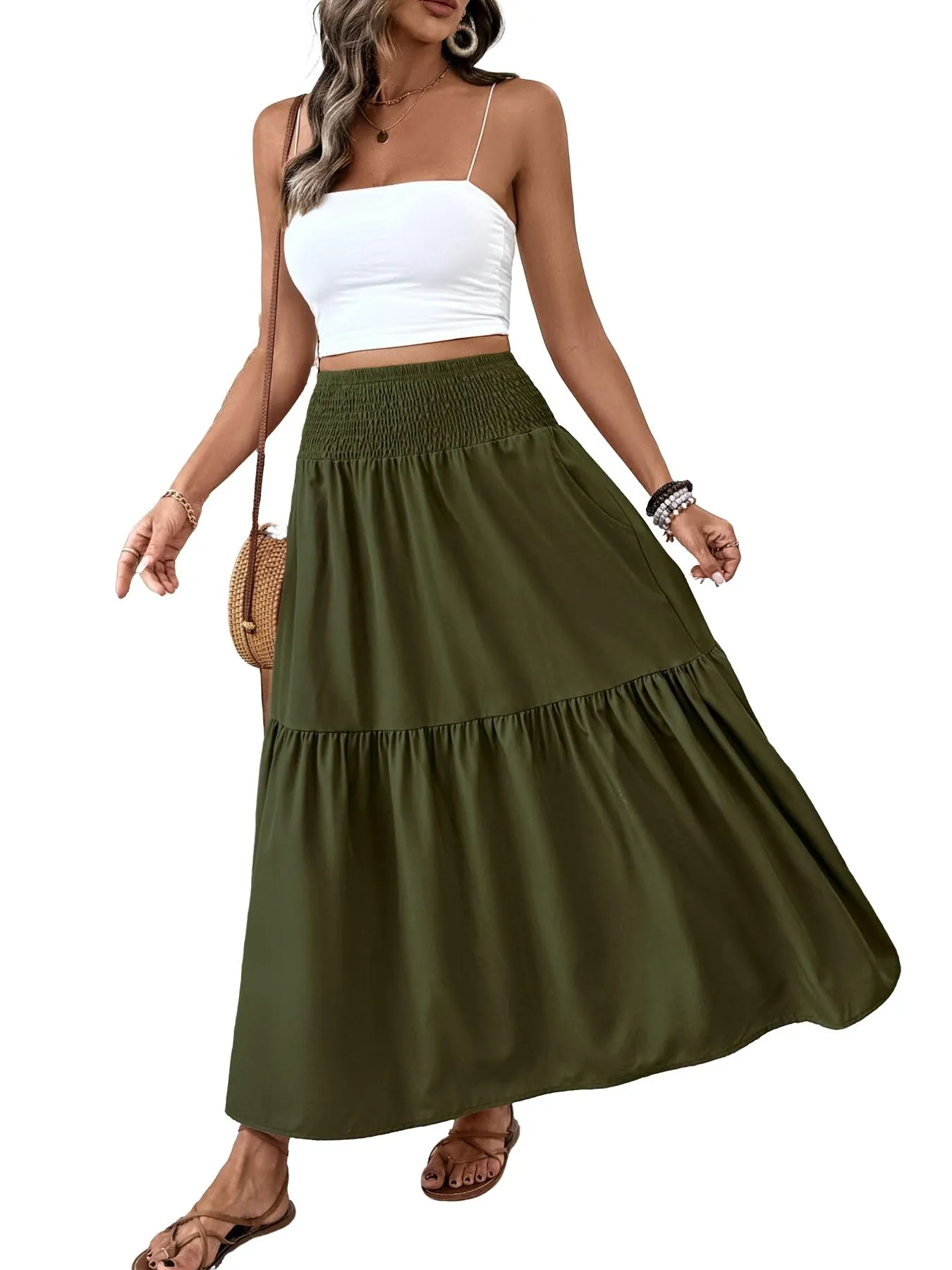 Women's Ditsy Floral Vintage Casual Vacation Layered A-Line Skirt, Elegant Long Skirt for Spring & Fall, All over Print Fitted Style