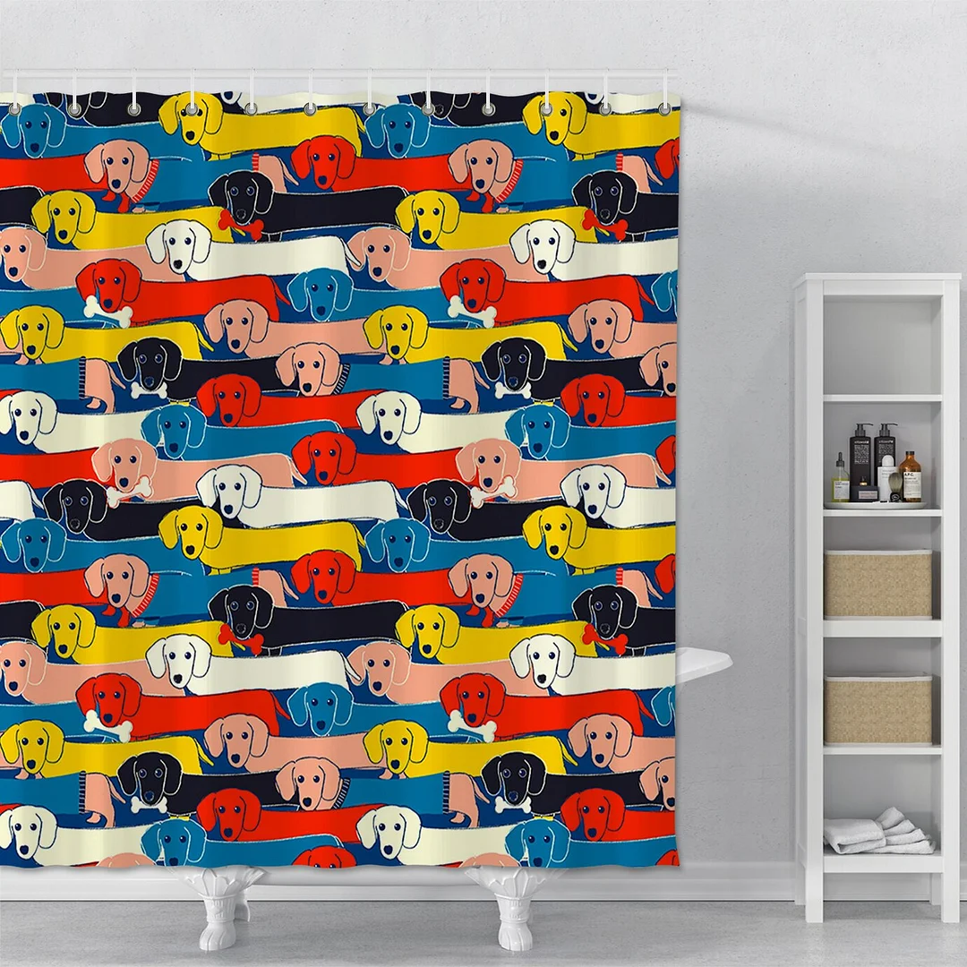 Cartoon Shower Curtain Printed Dachshund Waterproof Polyester Bathroom Shower Curtain Animals Bathroom Shower Curtain With Hooks