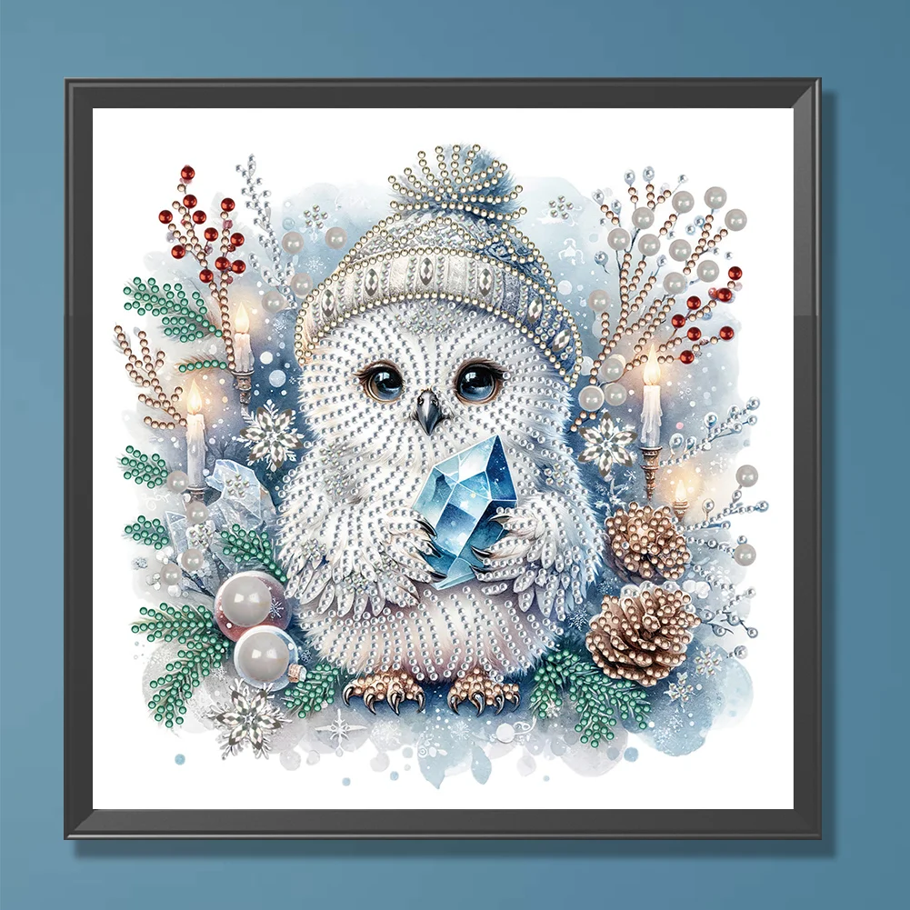 Diamond Painting - Partial Special Shaped Drill - Winter Owl(Canvas|30*30cm)