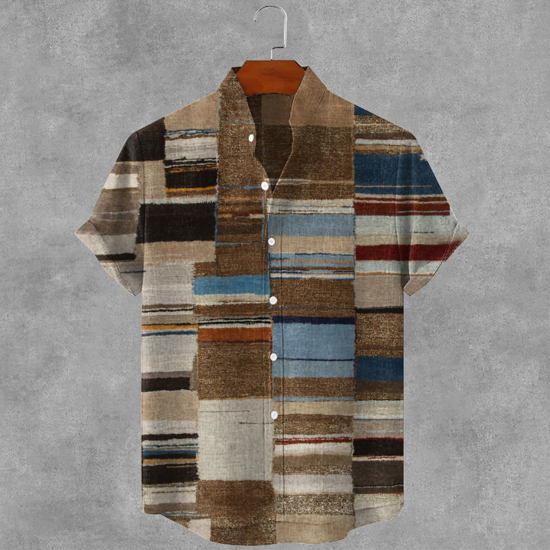 Vintage Abstract Geometric Art Print Casual Cotton Shirt  artssus