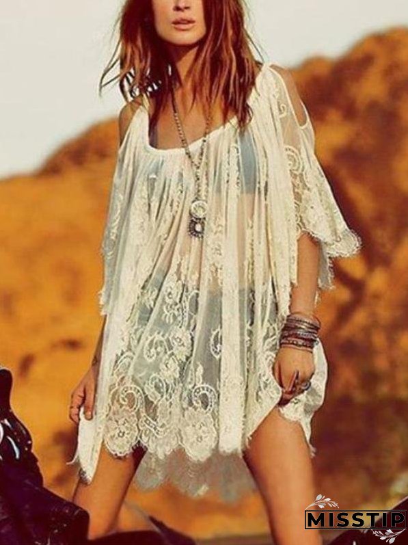 Vintage Hippie Boho Floral Lace Crochet Cover-Up
