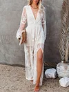 Gauze See-Through Long Sleeves Maxi Dress