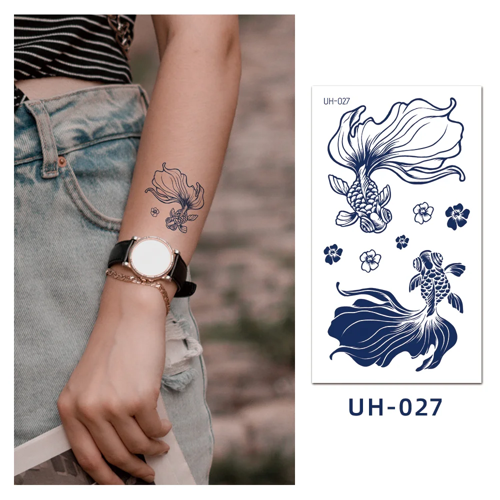 Sdrawing Stickers Semi-permanent Juice Lasting Tattoo Blue Butterfly Fake Waterproof Tattoos Temporary Women Arm Chest Body Art