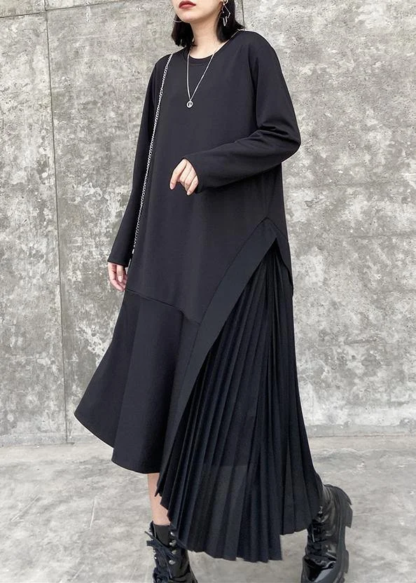 100% o neck Ruffles cotton clothes Women Outfits black long Dresses