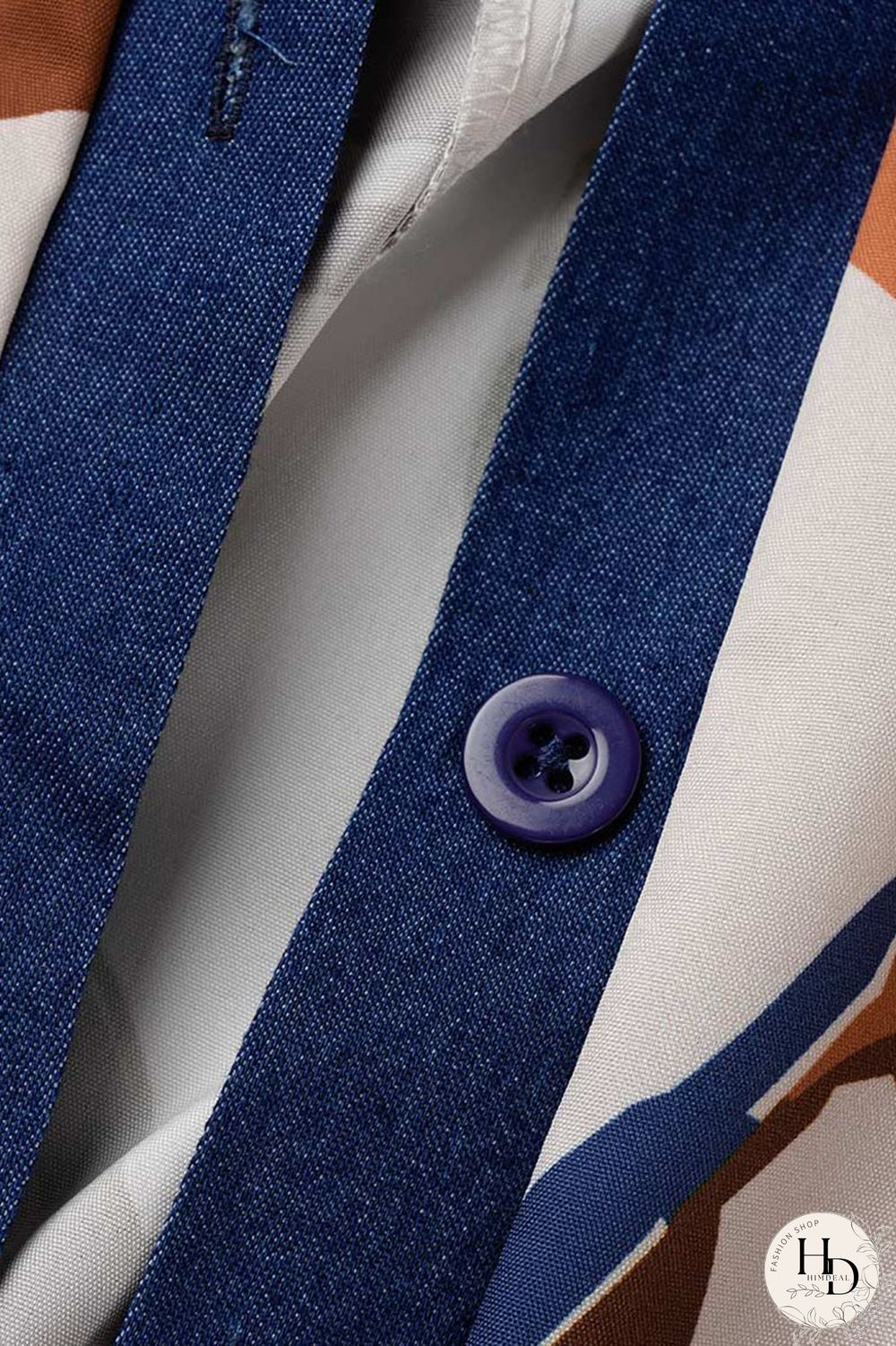 Tangerine Casual Print Patchwork Buckle Turndown Collar Straight Plus Size Dresses