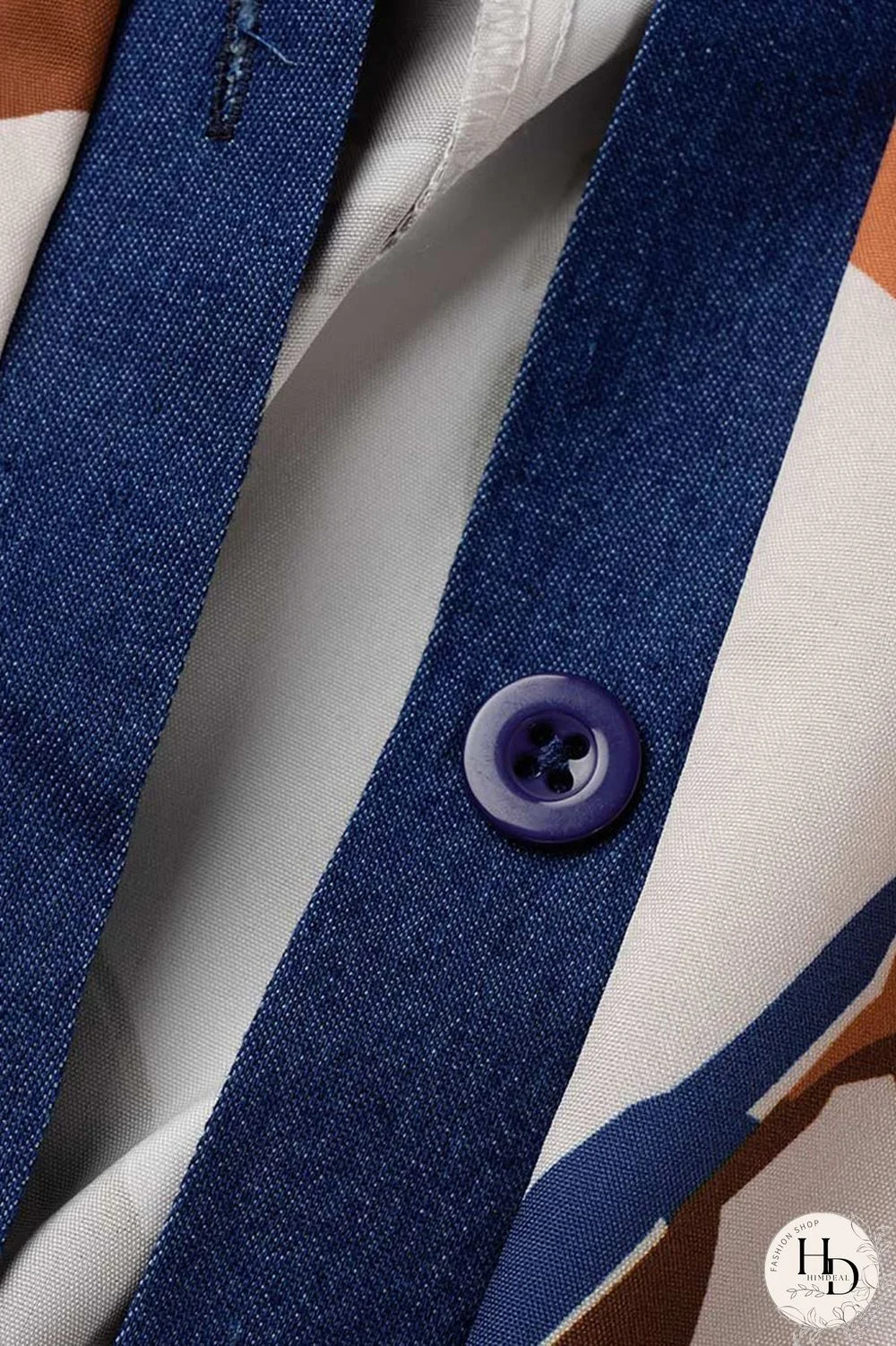 Tangerine Casual Print Patchwork Buckle Turndown Collar Straight Plus Size Dresses