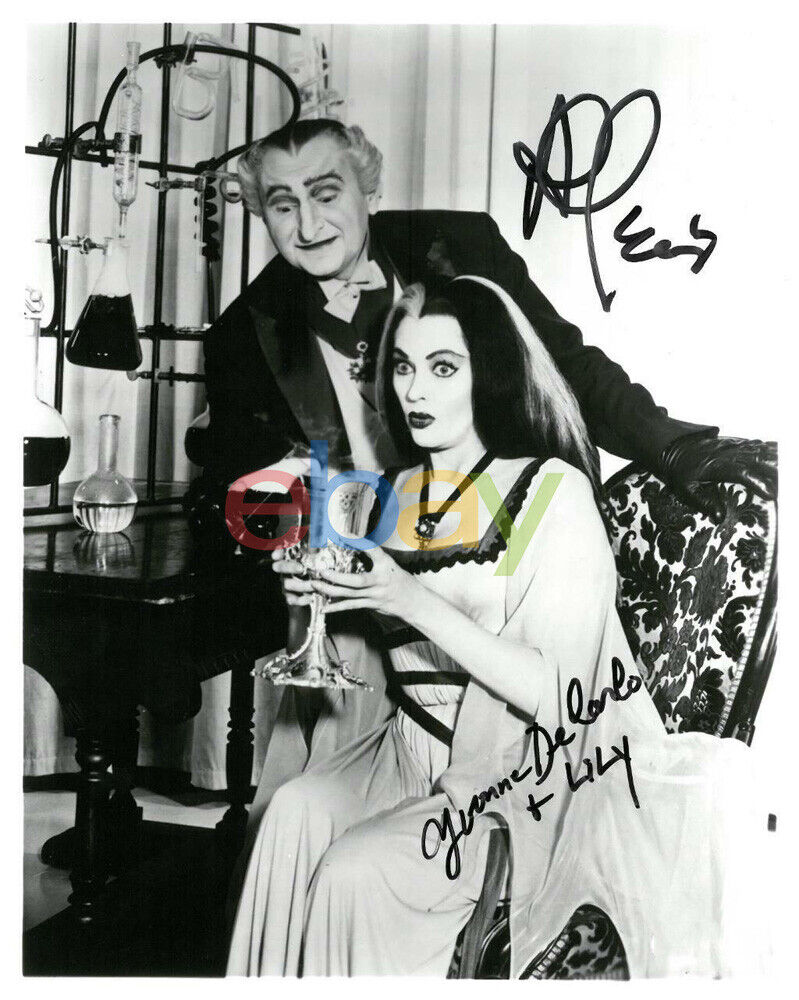 Yvonne DeCarlo & Al Lewis Signed Munsters Autographed 8x10 B&W Photo Poster painting